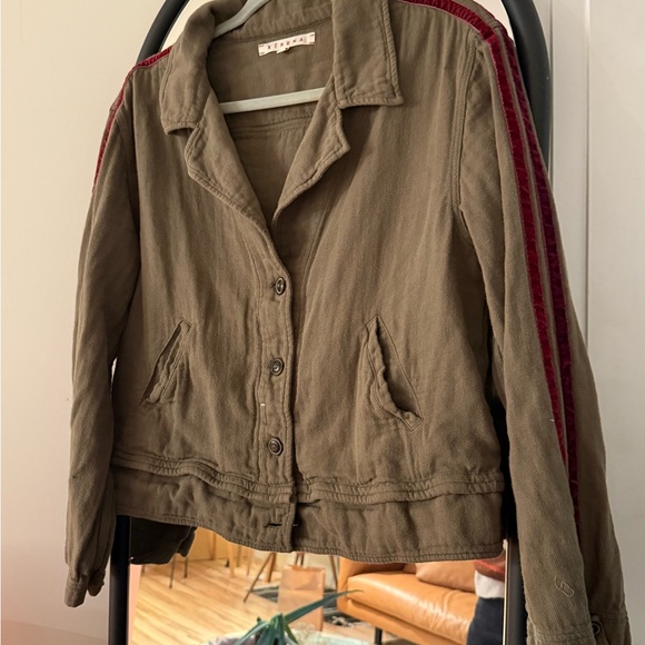 XiRENA Khaki Jacket with Burgundy Stripes - Picture 6 of 7